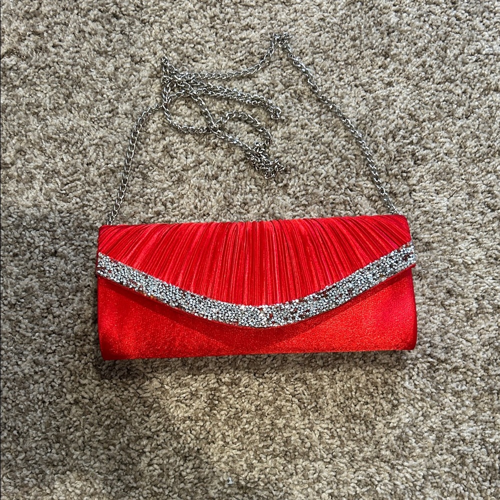 Elegant Red Clutch with Silver Accents
